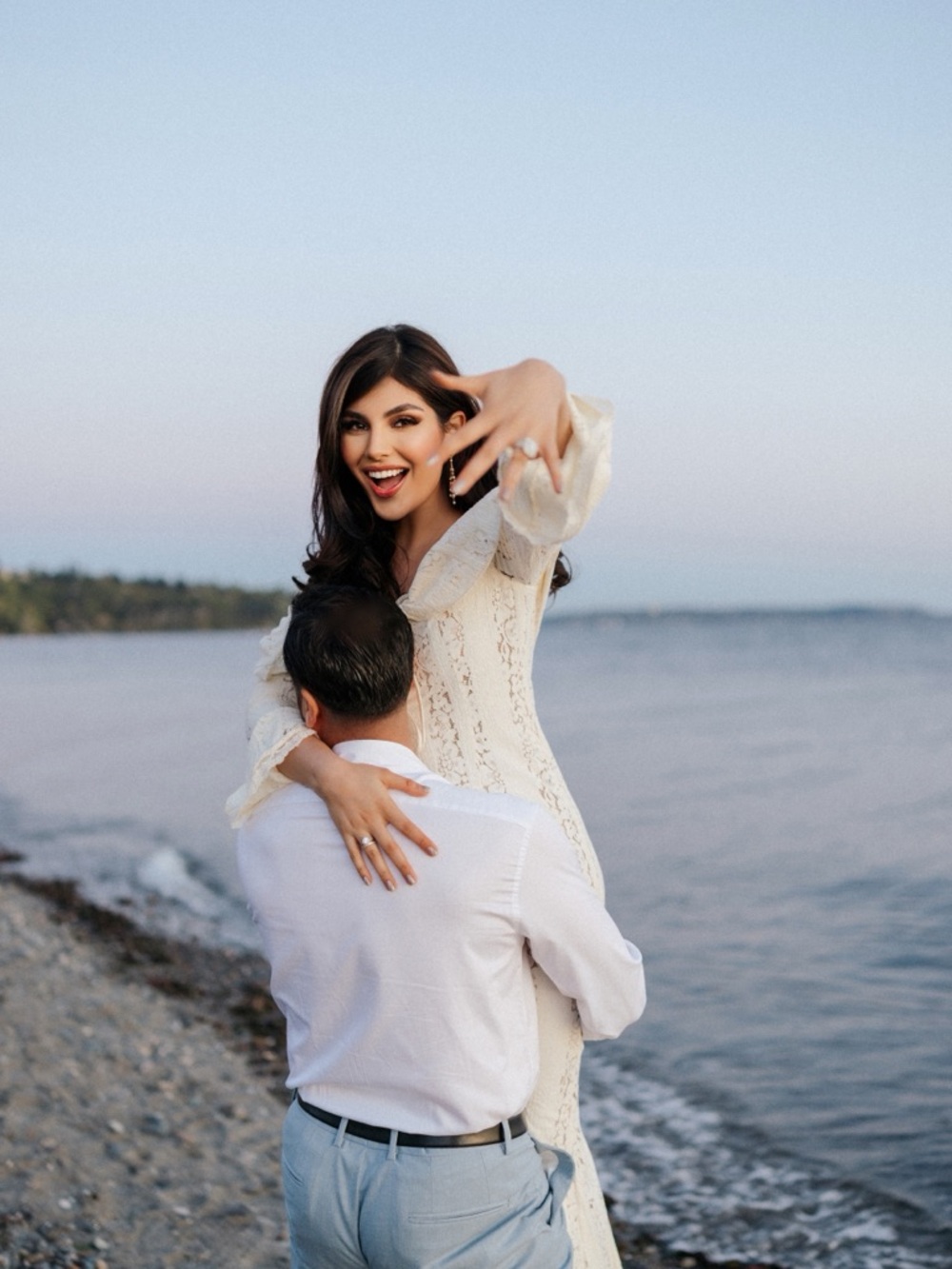 Elegant off-shoulder white lace long sleeve dress